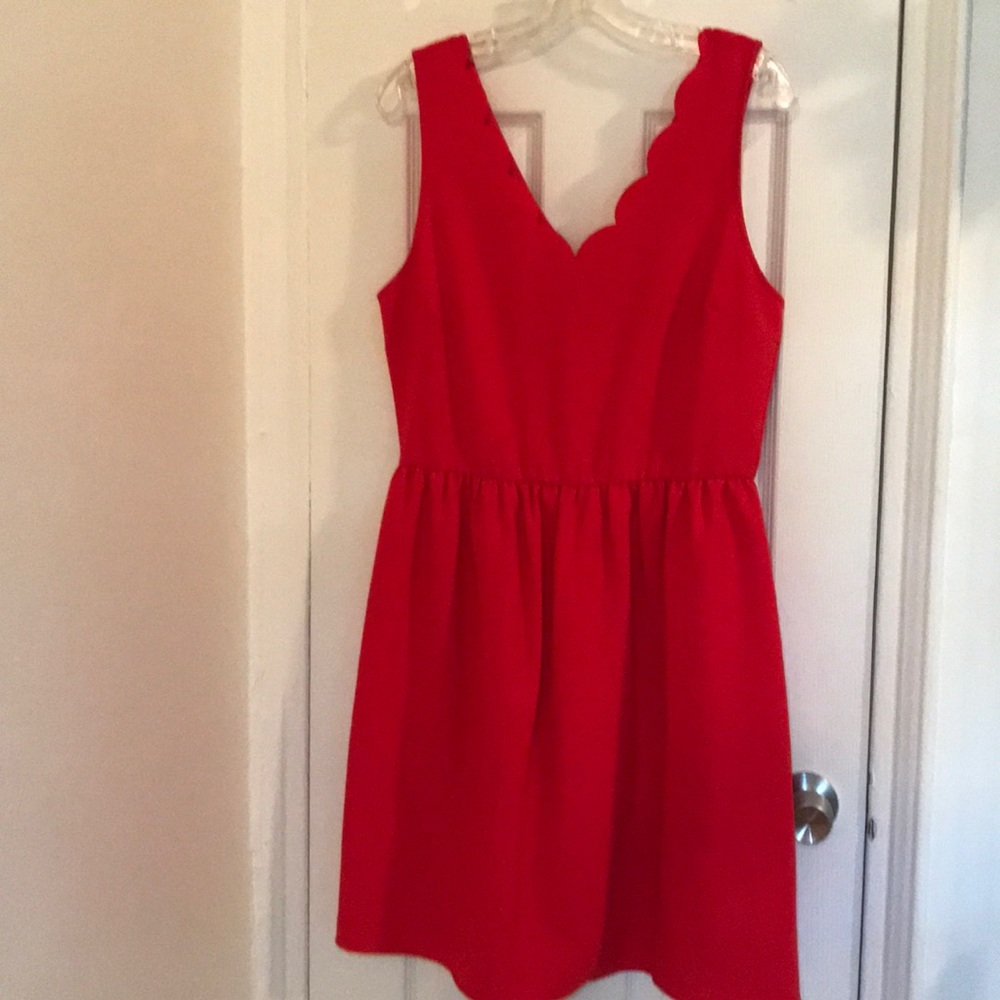 Red Scalloped Pointe Midi Dress XL